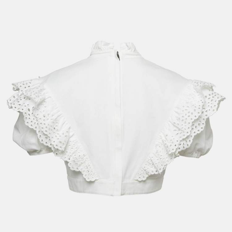 Pre Owned Sportmax White Broderie Anglaise Cotton Ometto Crop Top M