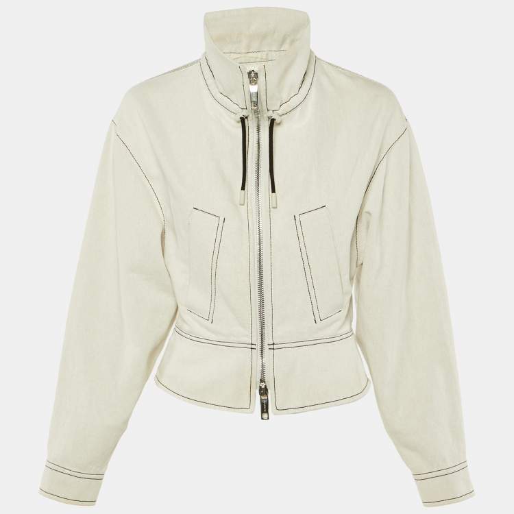 Pre Owned Sportmax Ecru Cotton & Linen Zip Up Jacket S