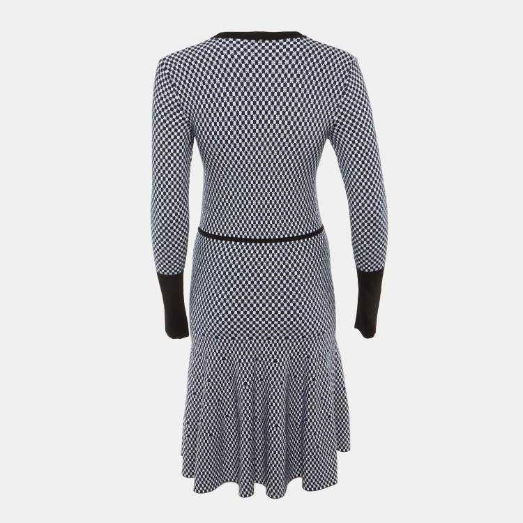 Pre Owned Sportmax Blue Check Pattern Knit Midi Dress M