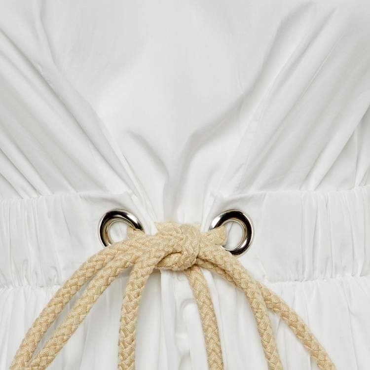 Pre Owned Sportmax White Cotton Belted Handkerchief Hem S