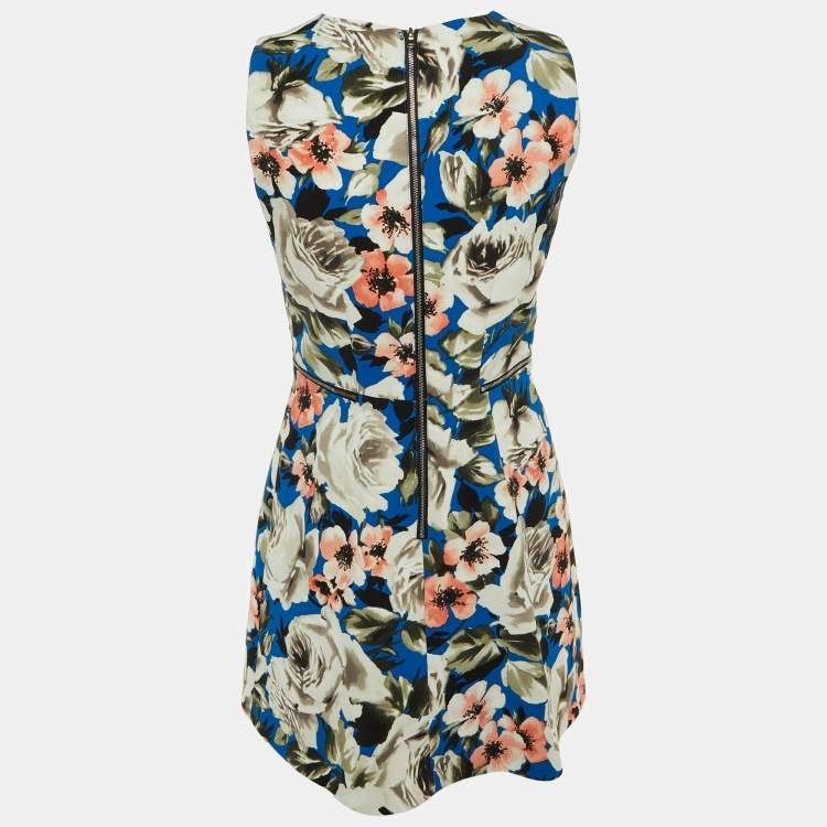 Pre Owned Sportmax Code Blue Floral Print Crepe Mini Dress M