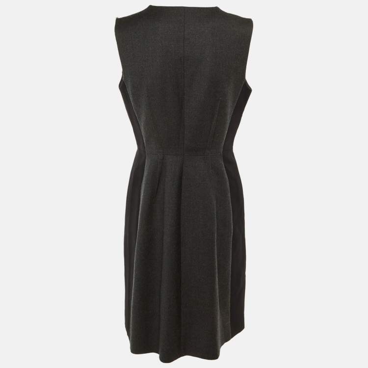 Pre Owned Sportmax Grey/Black Wool Sleeveless Dress M