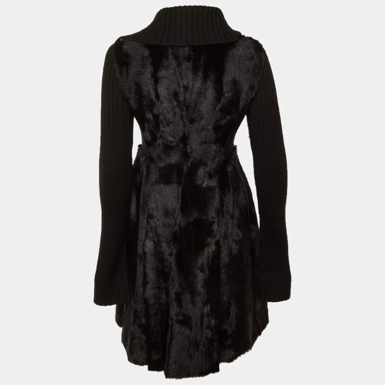 مملوكة مسبقًا Sportmax Black Fur Wool Trim Coat S
