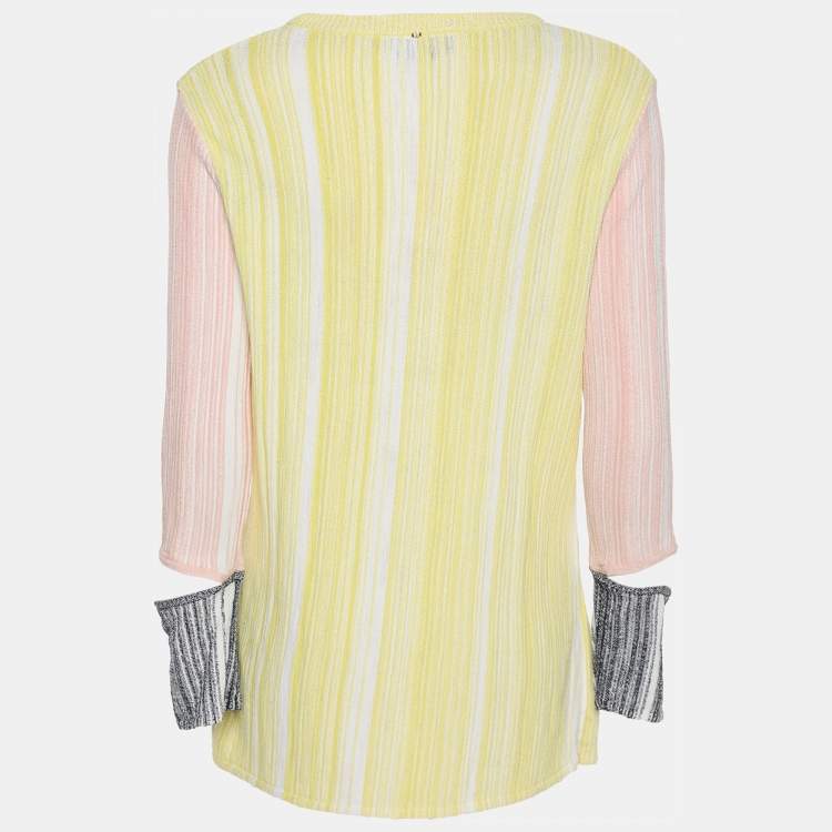 Pre Owned Sportmax Tri-Color Stretch Knit Long Sleeve Tops L