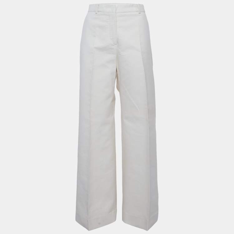 Pre Owned Sportmax Cream Gabardine Wide Leg Pants L