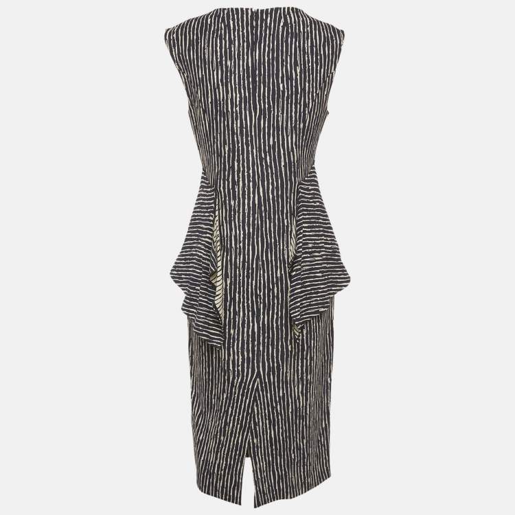 Pre Owned Sportmax Navy Blue/White Stripe Crepe Peplum Mini Dress M