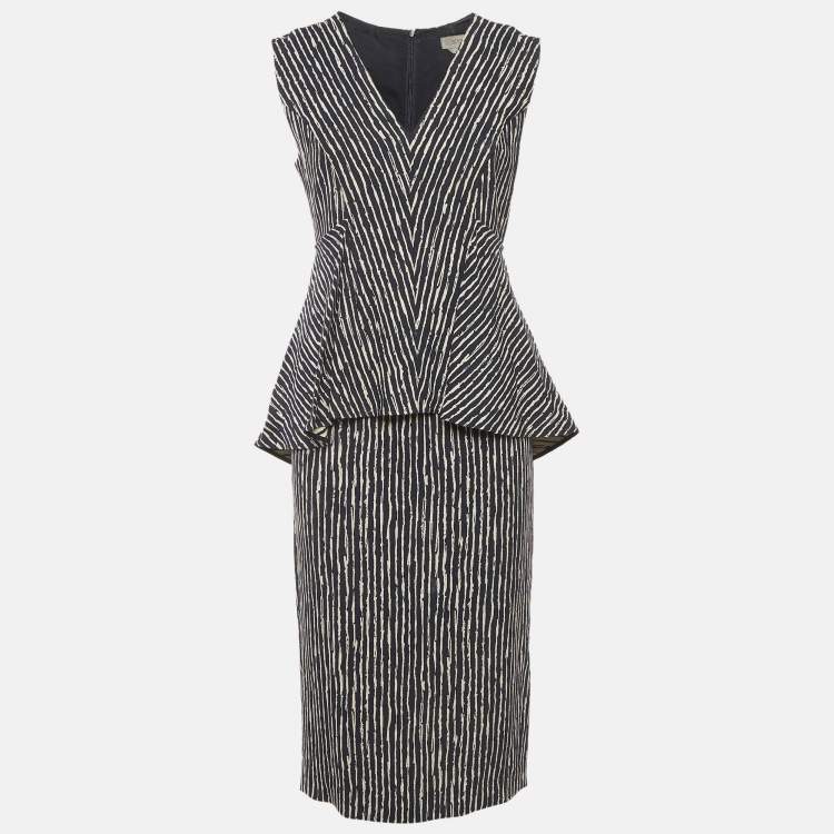 Pre Owned Sportmax Navy Blue/White Stripe Crepe Peplum Mini Dress M