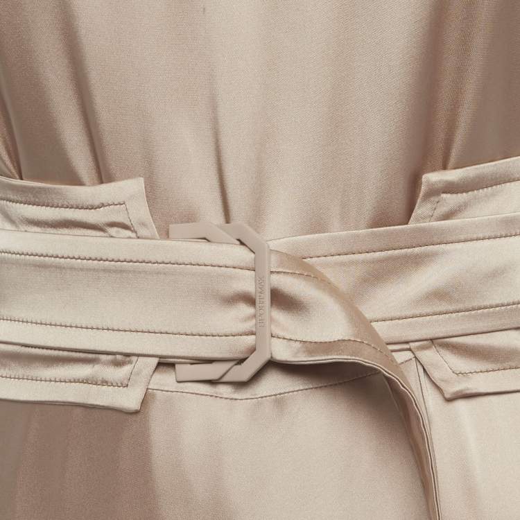 Pre Owned Sportmax Beige Satin Flared Maxi Dress L