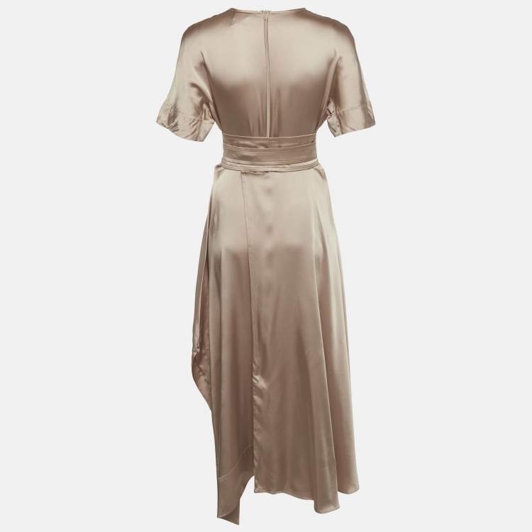 Pre Owned Sportmax Beige Satin Flared Maxi Dress L