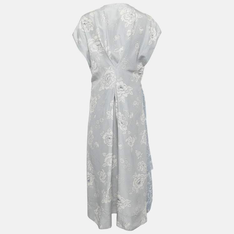 Pre Owned Sportmax Blue Floral Print Asymmetrical Midi Dress M