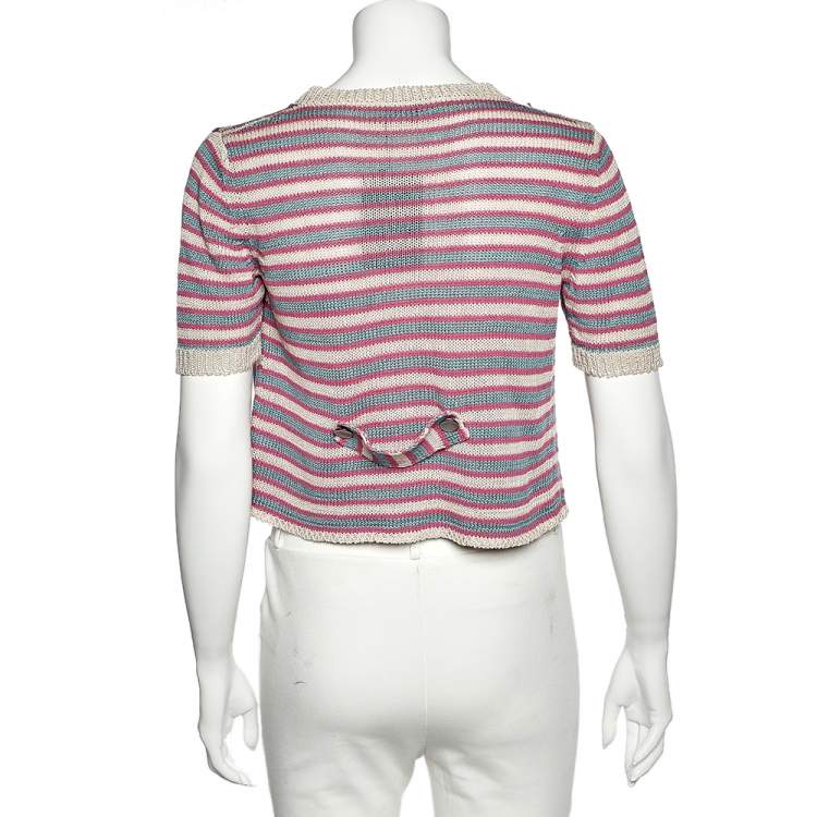 Pre Owned Sportmax Multicolor Striped Linen Knit Button Front Cardigan M