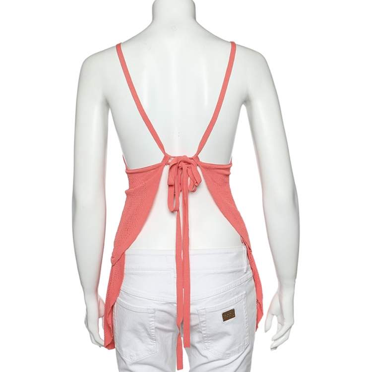 Pre Owned Sportmax Pink Perforated Knit Tie Back Overlay Top S
