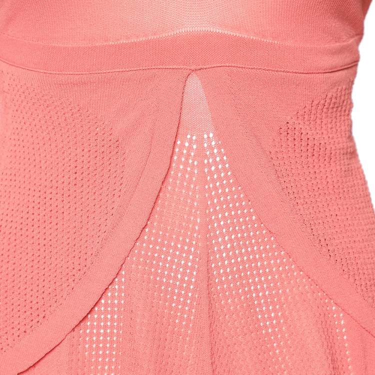 Pre Owned Sportmax Pink Perforated Knit Tie Back Overlay Top S