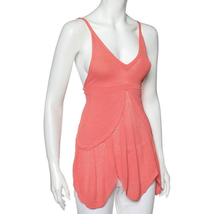 Pre Owned Sportmax Pink Perforated Knit Tie Back Overlay Top S