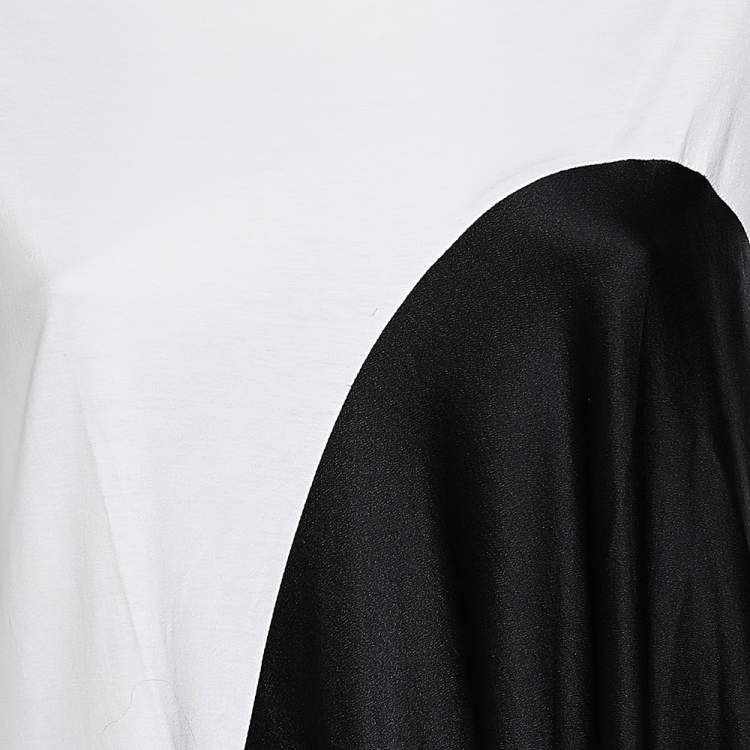 Pre Owned Sportmax Defile Monochrome Cotton Knit & Sateen Asymmetric Hem Midi Dress S