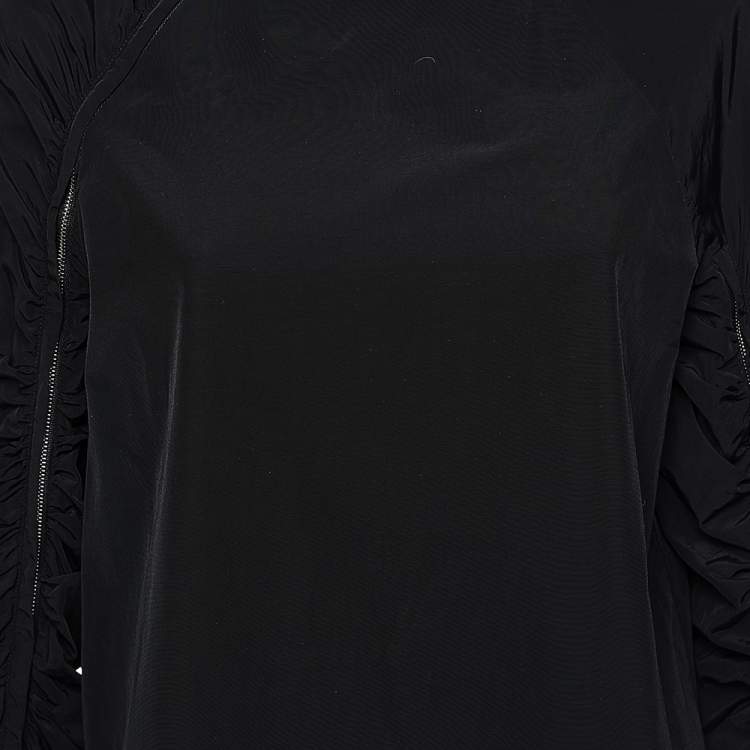 Pre Owned Sportmax Black Synthetic Contrast Trim Ruched Zip Detail Tunic Top S