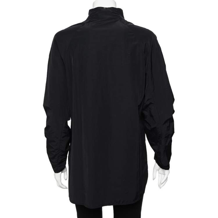 Pre Owned Sportmax Black Synthetic Contrast Trim Ruched Zip Detail Tunic Top S