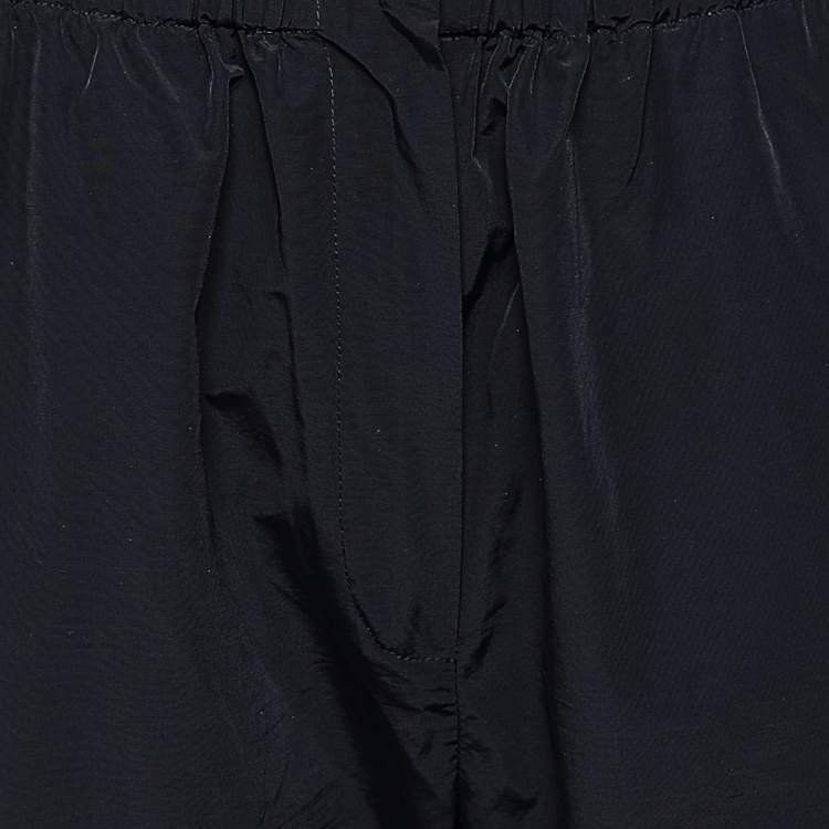 Pre Owned Sportmax Black Synthetic Contrast Trim Ruched Zip Detail Pants M
