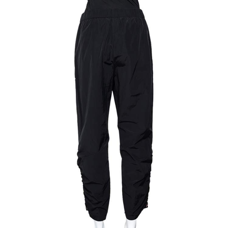 Pre Owned Sportmax Black Synthetic Contrast Trim Ruched Zip Detail Pants M