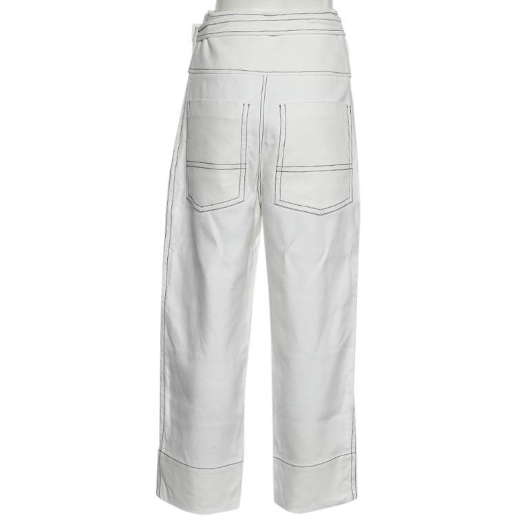 Pre Owned Sportmax Defile White Cotton Blend Loose Fit Trousers S