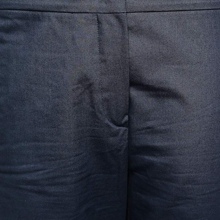 Pre Owned Sportmax Defile Navy Blue Cotton Contrast Trim Straight Leg Pants S