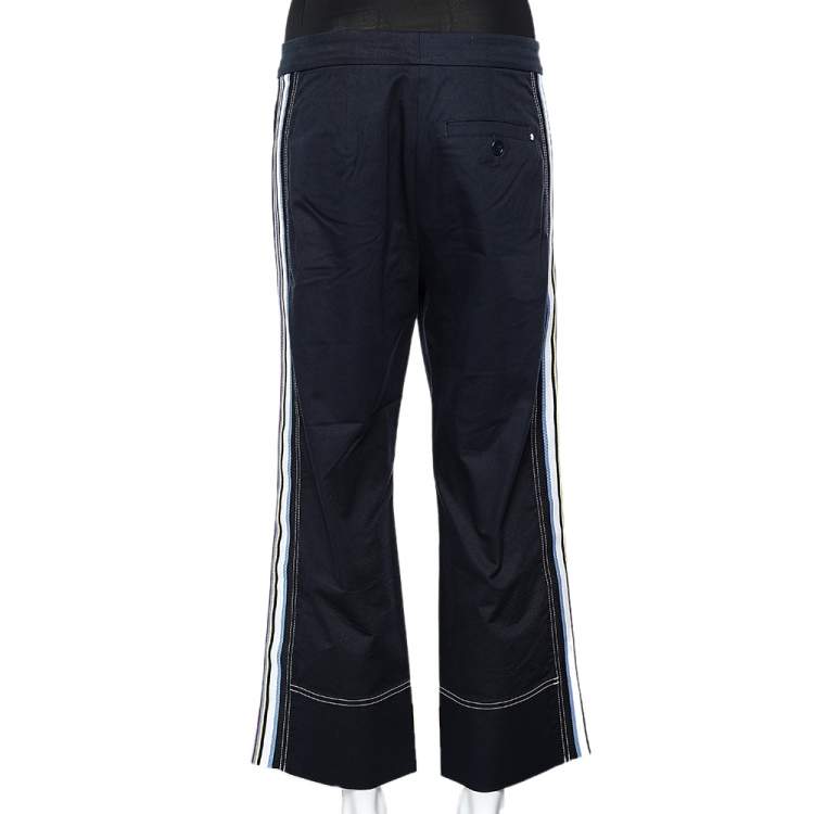 Pre Owned Sportmax Defile Navy Blue Cotton Contrast Trim Straight Leg Pants S
