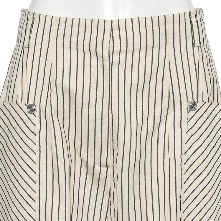 مملوكة مسبقًا Sportmax Cream Striped Cotton Paneled Trousers M