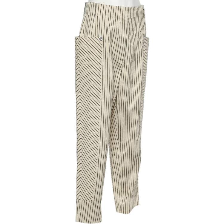 مملوكة مسبقًا Sportmax Cream Striped Cotton Paneled Trousers M