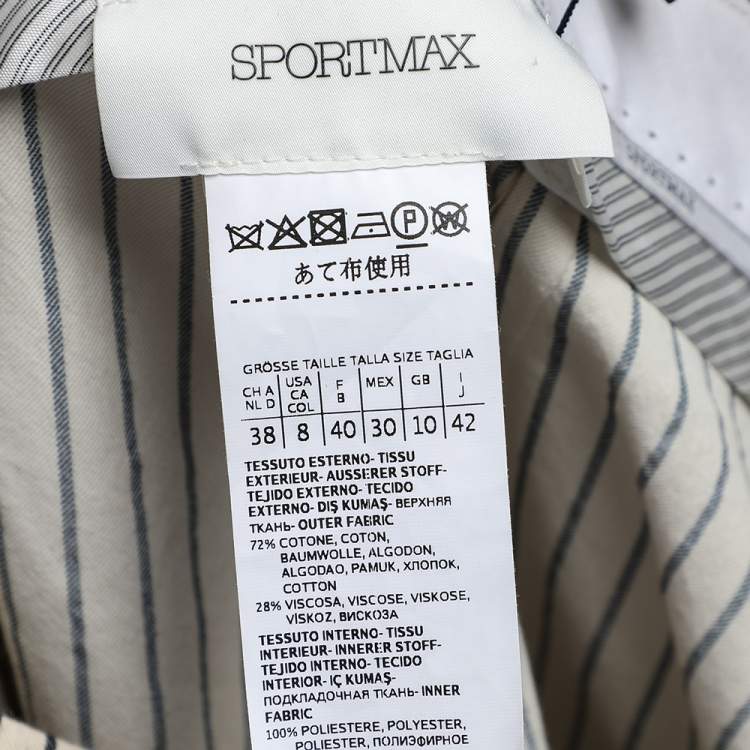 مملوكة مسبقًا Sportmax Cream Striped Cotton Paneled Trousers M