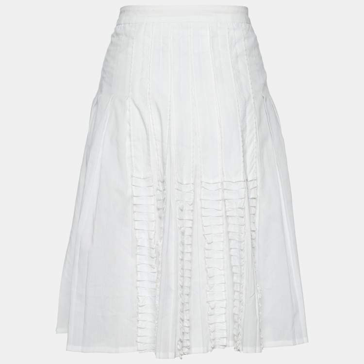 Pre Owned Sportmax White Cotton Blend Pleated Skirt M