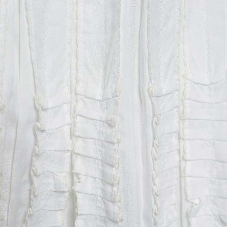 Pre Owned Sportmax White Cotton Blend Pleated Skirt M
