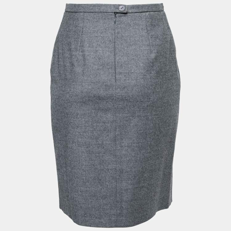 Pre Owned Sportmax Grey Wool High Slit Pencil Skirt S