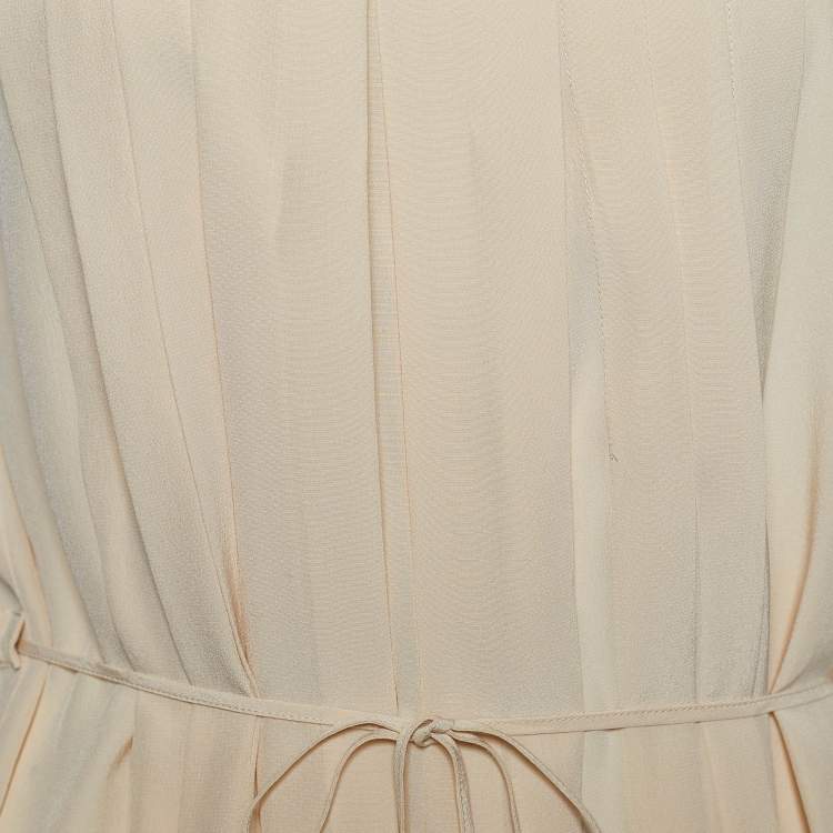 Pre Owned Sportmax Cream Silk Pleated Sleeveless Tunic S