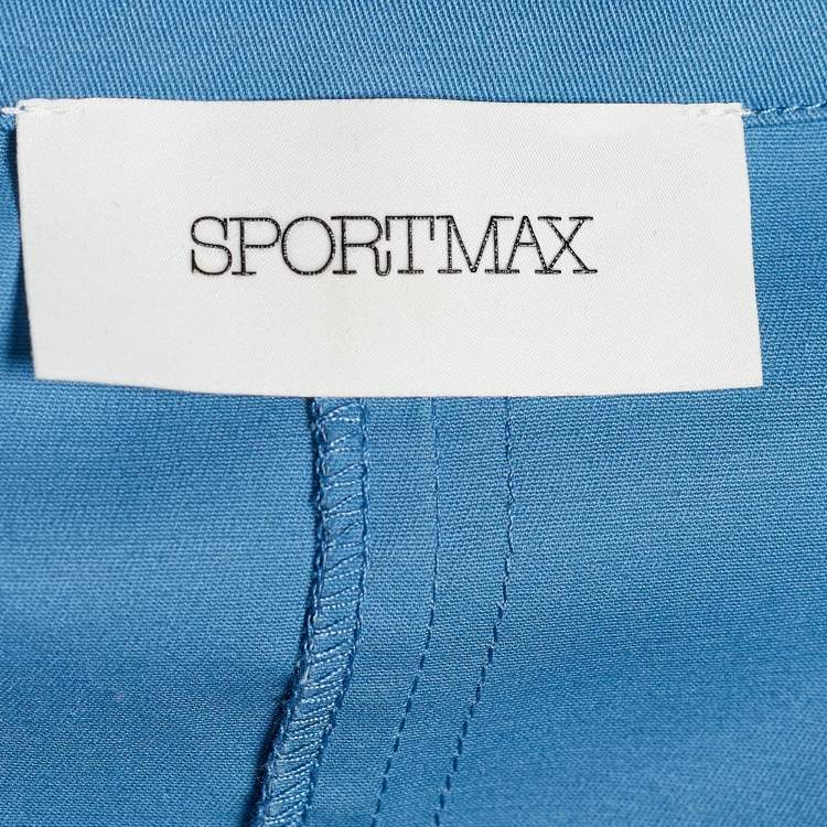 Pre Owned Sportmax Blue Stretch Cotton Ribbed Long Sleeve Dress M