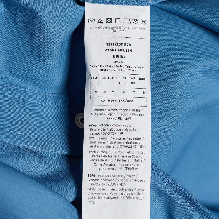 Pre Owned Sportmax Blue Stretch Cotton Ribbed Long Sleeve Dress M