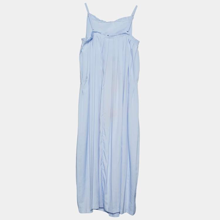 Pre Owned Sportmax Blue Crepe Pleated Floral Print Slip Dress S