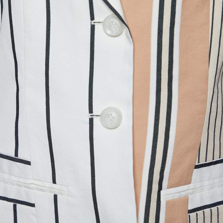 Pre Owned Sportmax White & Beige Striped Cotton Blazer L