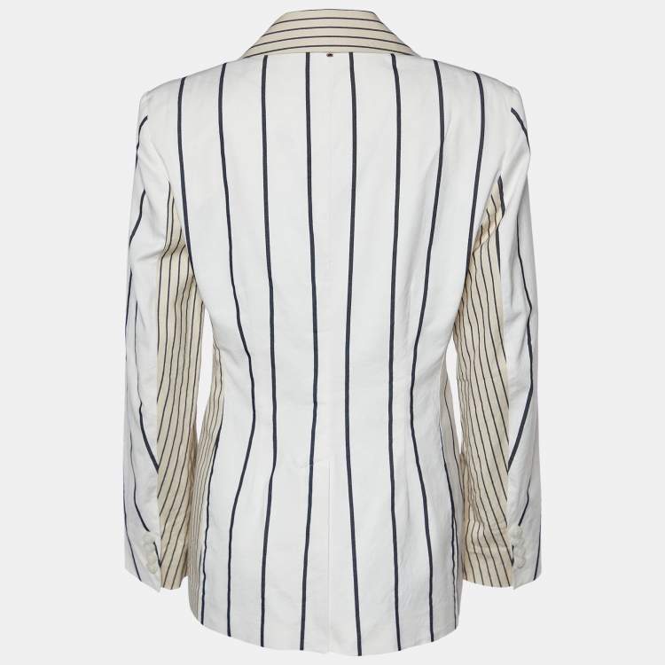 Pre Owned Sportmax White & Beige Striped Cotton Blazer L