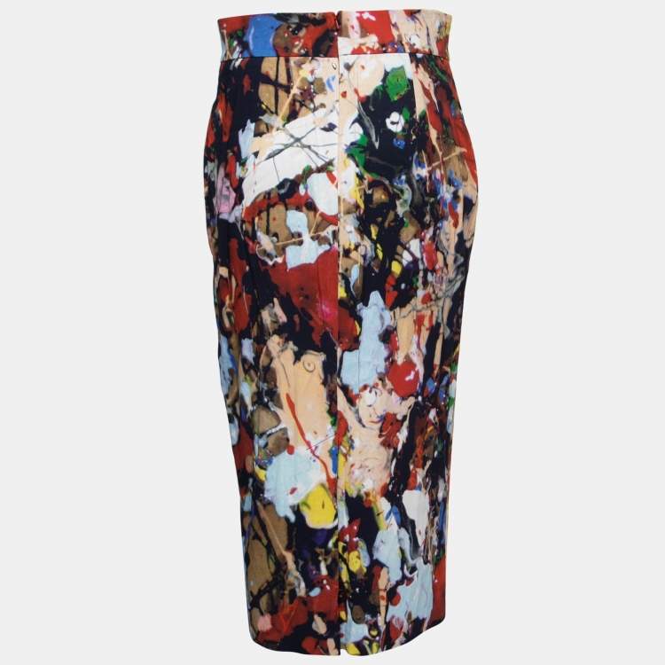 Pre Owned Sportmax Multicolor Abstract Printed Crepe Midi Skirt M