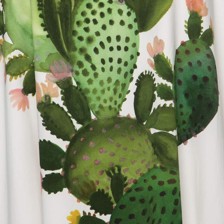 Pre Owned Sportmax White Cactus Print Crepe Sleeveless A-Line Dress M
