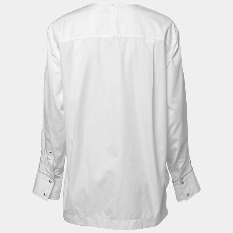 Pre Owned Sportmax White Cotton Long Sleeve Top M