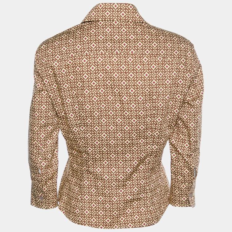 Pre Owned Sportmax Brown Printed Cotton Button Front Shirt M