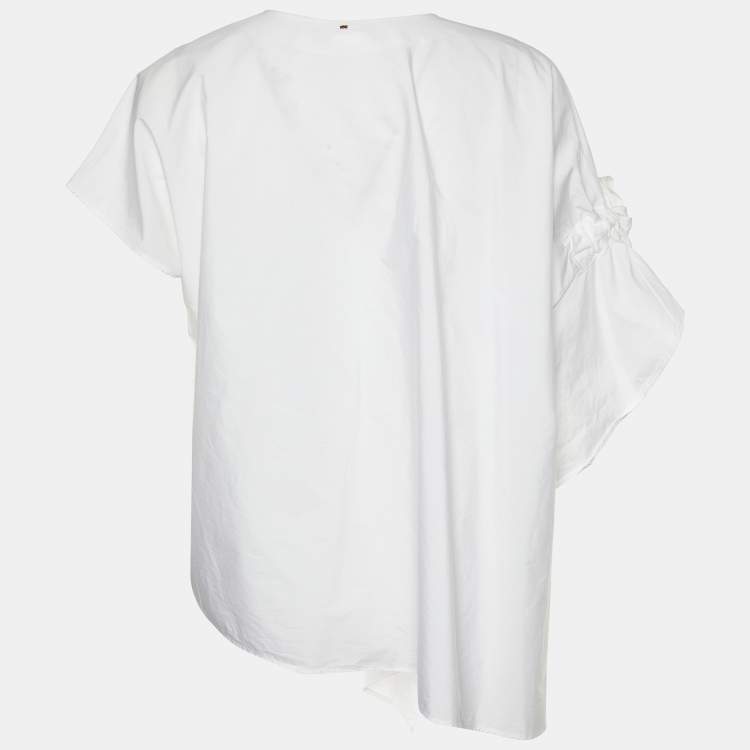 Pre Owned Sportmax White Cotton Asymmetric Blouse L 