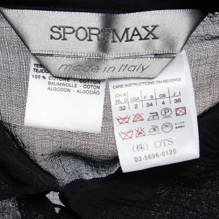 Pre Owned Sportmax Black Cotton Gauze Long Sleeve Tunic XS