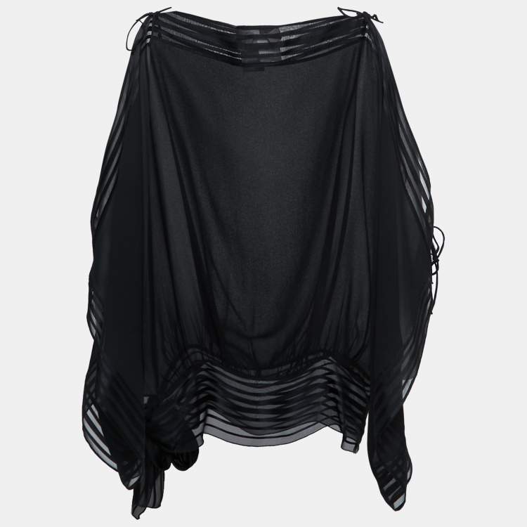 Pre Owned Sportmax Black Silk Tie Detailed Kimono Sleeve Blouse M