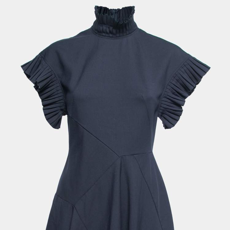 Pre Owned Sportmax Dark Blue High Neck Sleeveless A-line Midi Dress S