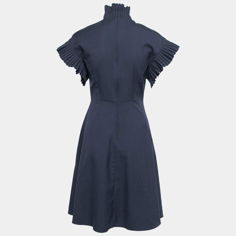 Pre Owned Sportmax Dark Blue High Neck Sleeveless A-line Midi Dress S