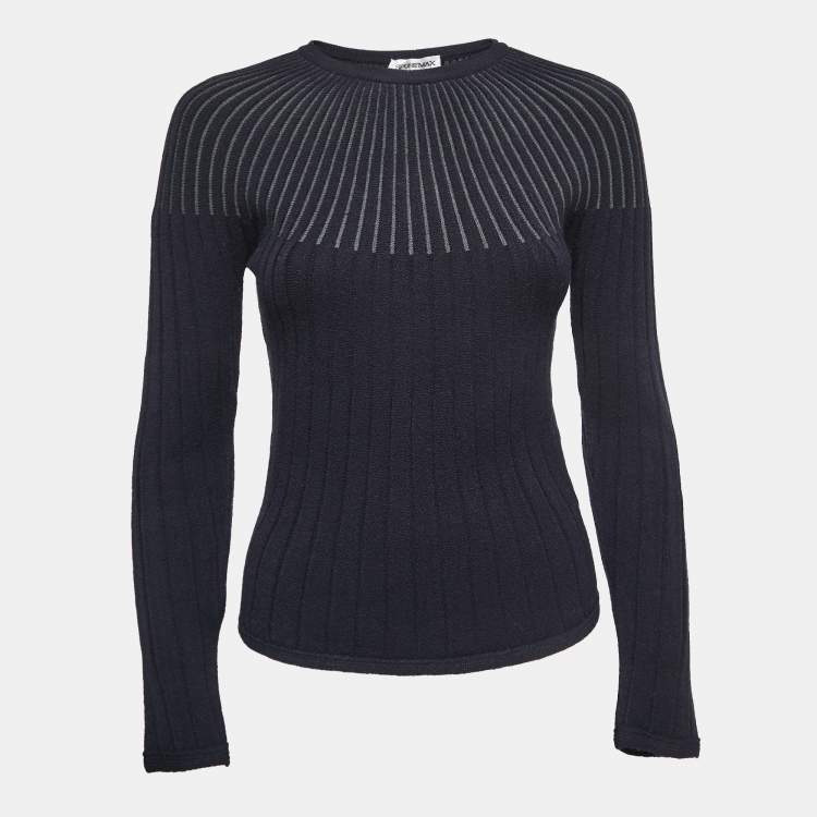 Pre Owned Sportmax Blue Wool Striped Rib Knit Sweater S