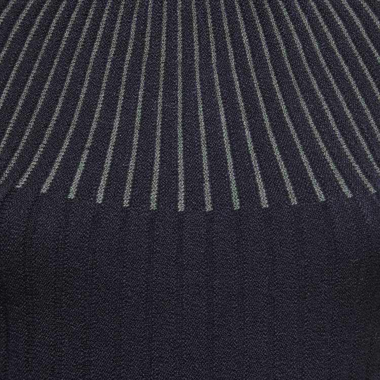 Pre Owned Sportmax Blue Wool Striped Rib Knit Sweater S