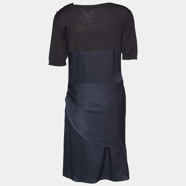 Pre Owned Sportmax Charcoal Grey Wool & Silk Draped Mini Dress L